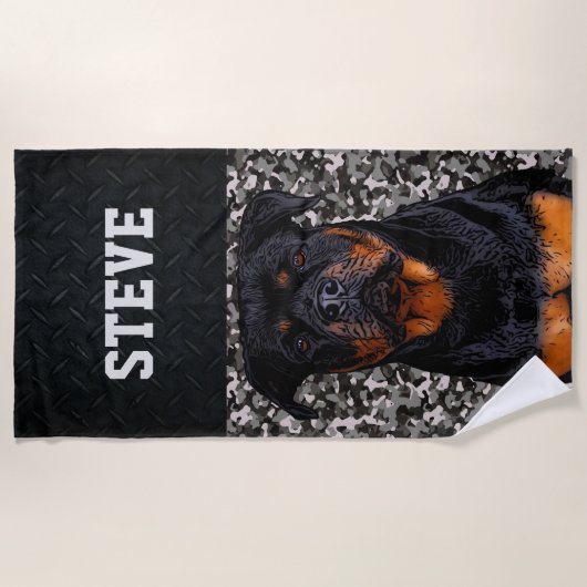 Rottweiler Dog Camo Animal Name Cool Rugged Puppy Strandlaken (Voorkant)