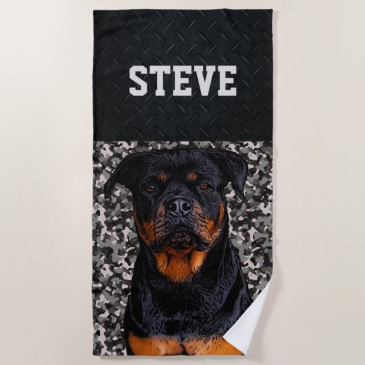 Rottweiler Dog Camo Animal Name Cool Rugged Puppy Strandlaken (Voorkant)