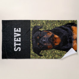 Rottweiler Dog Camo Animal Name Cool Rugged Puppy Strandlaken