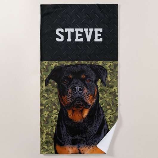 Rottweiler Dog Camo Animal Name Cool Rugged Puppy Strandlaken (Voorkant)