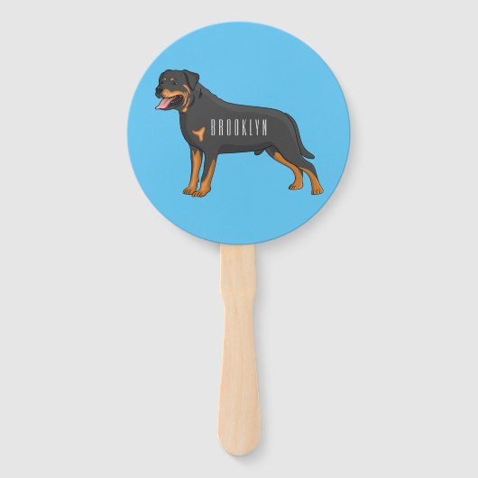 Rottweiler dog cartoon illustration handwaaier (Voorkant)