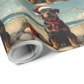 Rottweiler Dog Christmas  Beach Cadeaupapier (Rol Hoek)