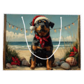 Rottweiler Dog Christmas Beach Groot Cadeauzakje (Achterkant)
