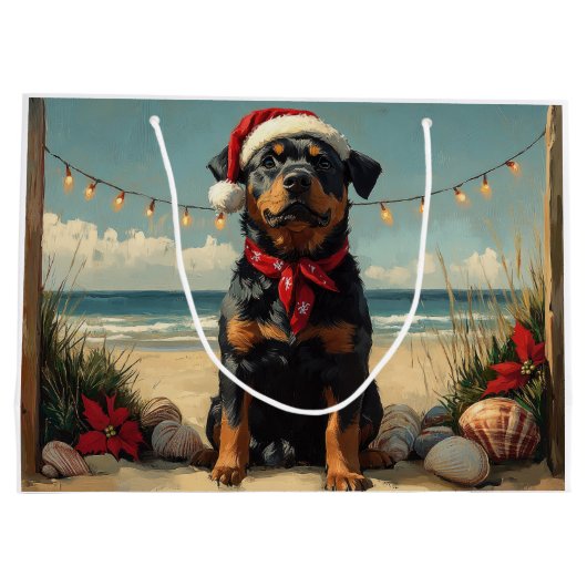 Rottweiler Dog Christmas  Beach Groot Cadeauzakje (Achterkant)
