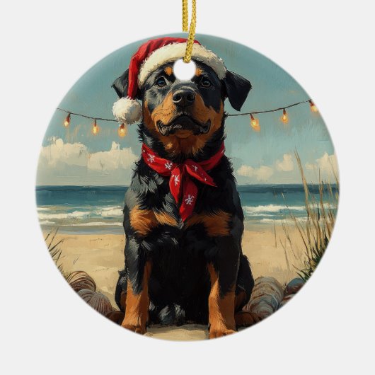 Rottweiler Dog Christmas  Beach Keramisch Ornament (Voorkant)
