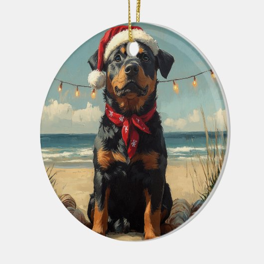 Rottweiler Dog Christmas  Beach Keramisch Ornament (Links)