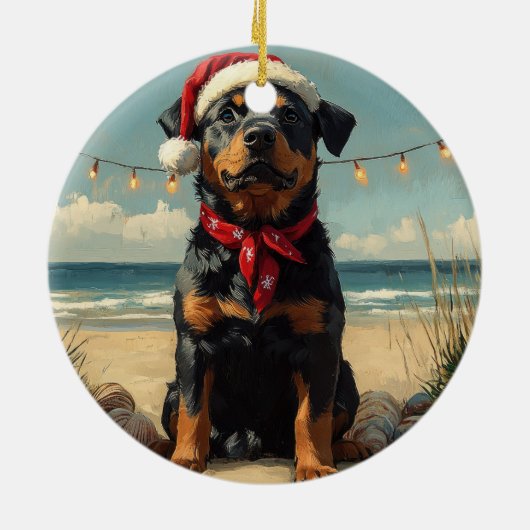 Rottweiler Dog Christmas  Beach Keramisch Ornament (Achterkant)