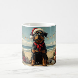 Rottweiler Dog Christmas  Beach Koffiemok