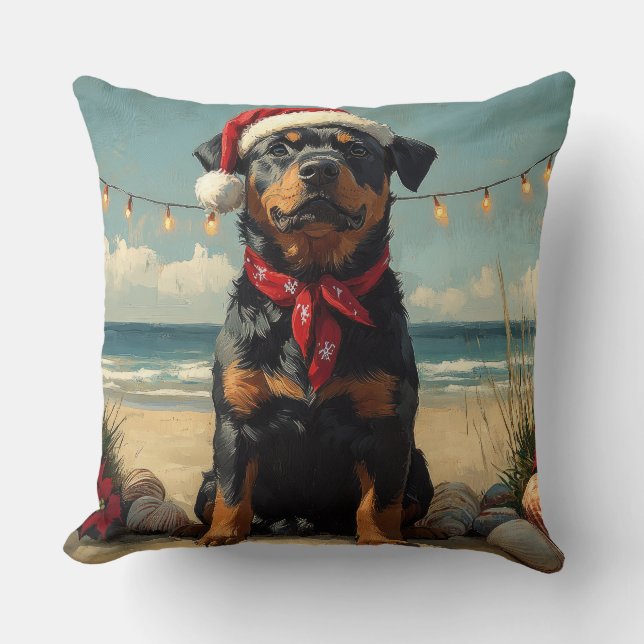 Rottweiler Dog Christmas  Beach Kussen (Voorkant)