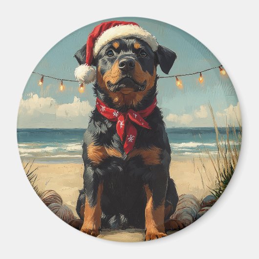 Rottweiler Dog Christmas  Beach Magneet (Voorkant)