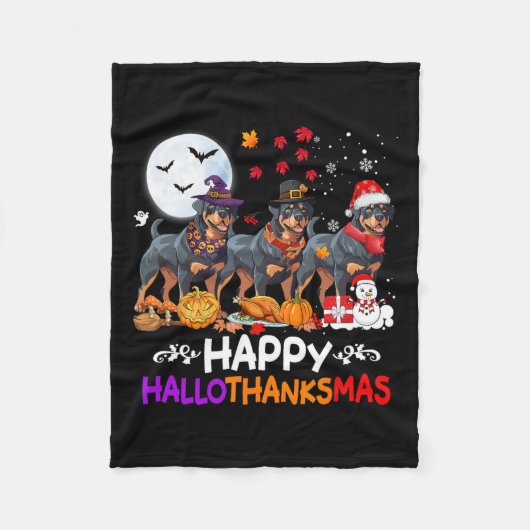 Rottweiler Dog Christmas Happy Hallothankmas Bedan Fleece Deken (Voorkant)