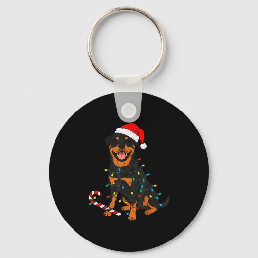 Rottweiler Dog Christmas Lights Santa Xmas Pet Dog Sleutelhanger (Voorkant)