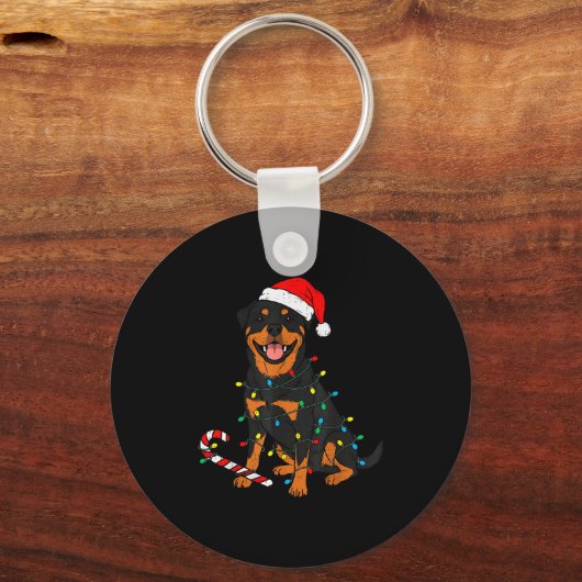 Rottweiler Dog Christmas Lights Santa Xmas Pet Dog Sleutelhanger (Voorkant)