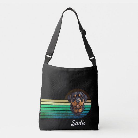 Rottweiler Dog Custom Name Retro Stripe Crossbody Tas (Voorkant)