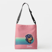 Rottweiler Dog Custom Name Retro Stripe Crossbody Tas (Achterkant)