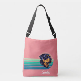 Rottweiler Dog Custom Name Retro Stripe Crossbody Tas