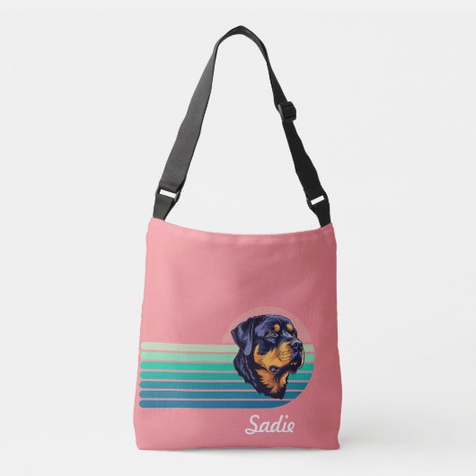 Rottweiler Dog Custom Name Retro Stripe Crossbody Tas (Voorkant)