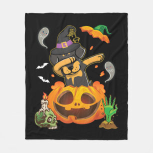 Rottweiler Dog Dabbing Om Pumpkin Egg Happy te ope Fleece Deken