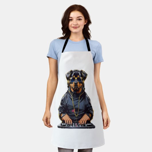 rottweiler Dog DJ met draaitafels en hoofdtelefoon Schort (Gedragen)
