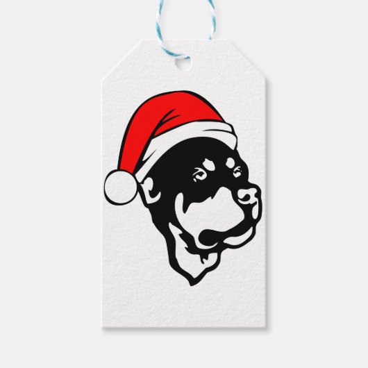 Rottweiler Dog draagt een rode kerstkerstkerstkers Cadeaulabel (Voorkant)