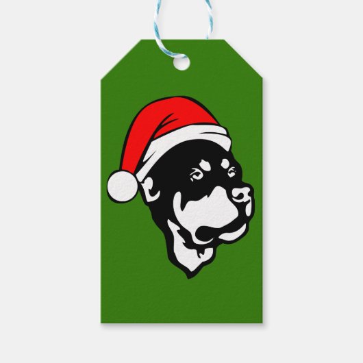 Rottweiler Dog draagt een rode kerstkerstkerstkers Cadeaulabel (Voorkant)