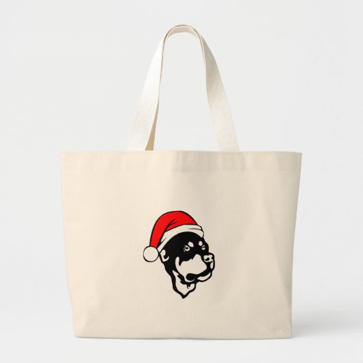 Rottweiler Dog draagt een rode kerstkerstkerstkers Grote Tote Bag (Voorkant)