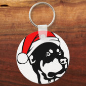 Rottweiler Dog draagt een rode kerstkerstkerstkers Sleutelhanger (Voorkant)