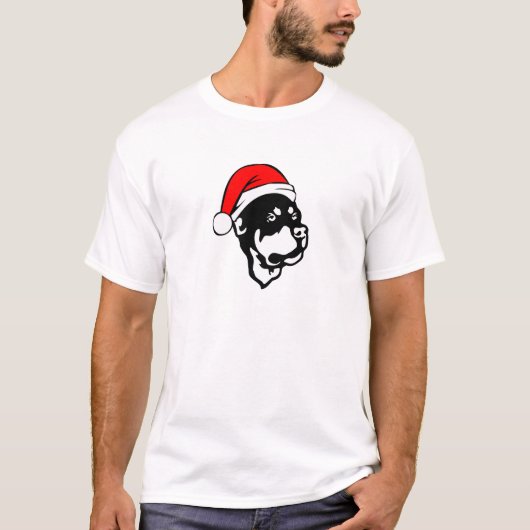 Rottweiler Dog draagt een rode kerstkerstkerstkers T-shirt (Voorkant)