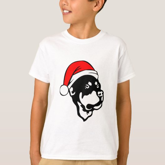 Rottweiler Dog draagt een rode kerstkerstkerstkers T-shirt (Voorkant)