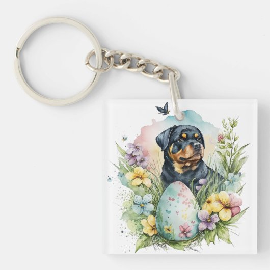 Rottweiler Dog Easter Egg, Happy Easter Rottweiler Sleutelhanger (voorkant)
