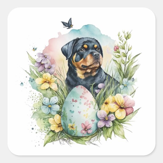Rottweiler Dog Easter Egg, Happy Easter Rottweiler Vierkante Sticker (Voorkant)