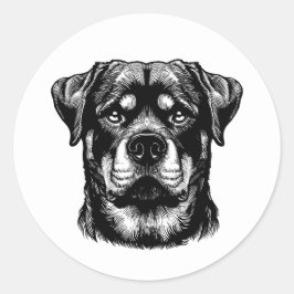 Rottweiler Dog Face- Line Art Ronde Sticker