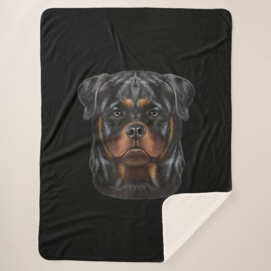 Rottweiler Dog Face Zip Hoodie Sherpa Deken (Voorkant)