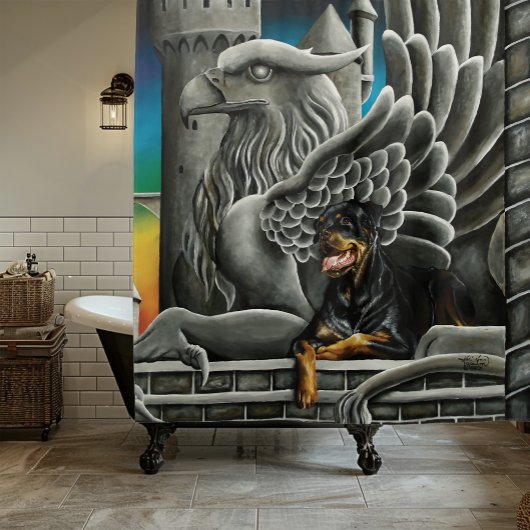 Rottweiler Dog Fantasy Gargoyle Douchegordijn