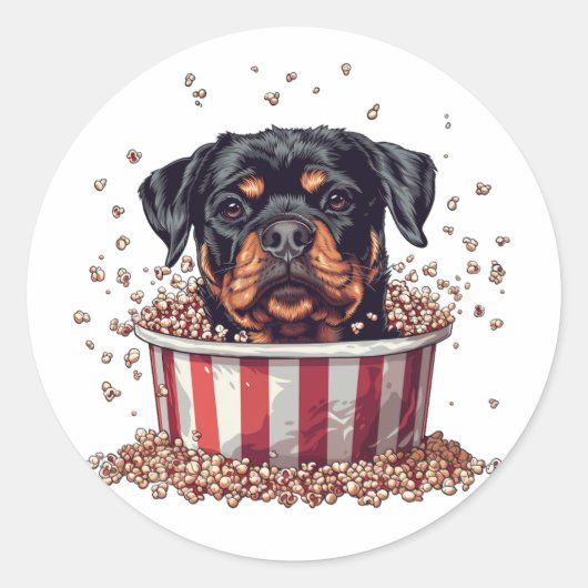 Rottweiler Dog Film Popcorn Bucket Ronde Sticker (Voorkant)