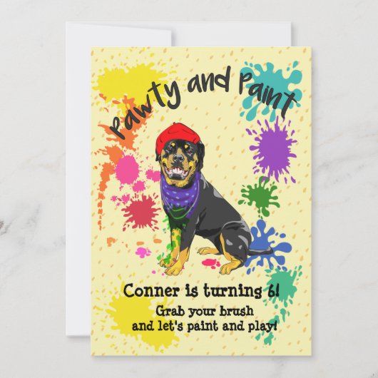 Rottweiler Dog Fun Art Verjaardagsfeest Uitnodigin Kaart (Voorkant)