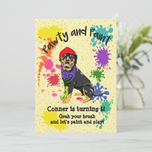 Rottweiler Dog Fun Art Verjaardagsfeest Uitnodigin Kaart (Staand voorkant)