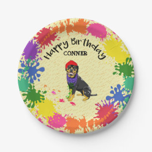 Rottweiler Dog Fun Paint Splash Art Party     Papieren Bordje
