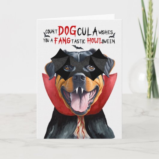 Rottweiler Dog Funny Count DOGcula Halloween Feestdagen Kaart (Voorkant)