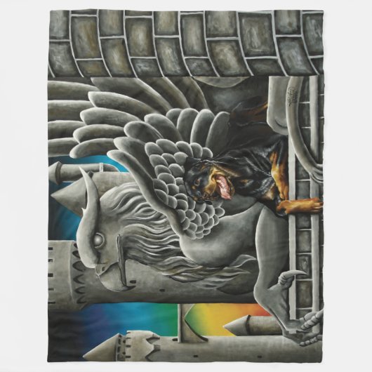 Rottweiler Dog Gargoyle Fantasy Fleece Deken (Voorkant)