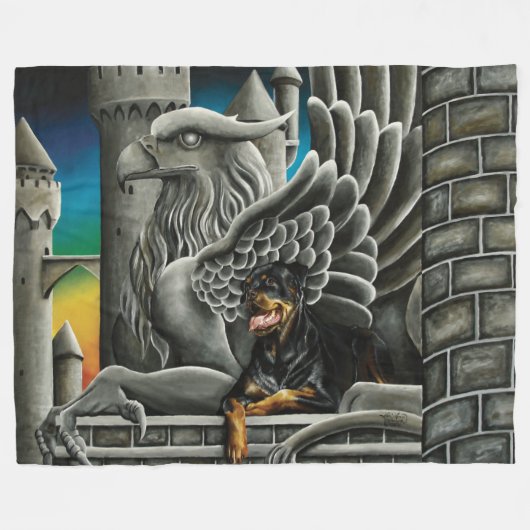 Rottweiler Dog Gargoyle Fantasy Fleece Deken (Voorkant (Horizontaal))
