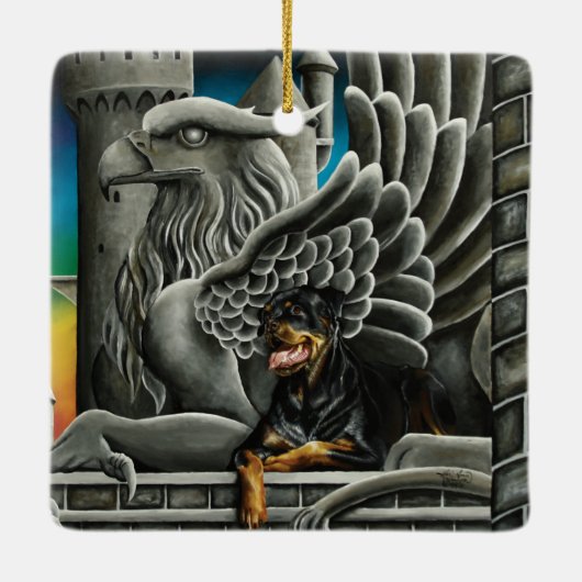 Rottweiler Dog Gargoyle Fantasy Keramisch Ornament (Achterkant)