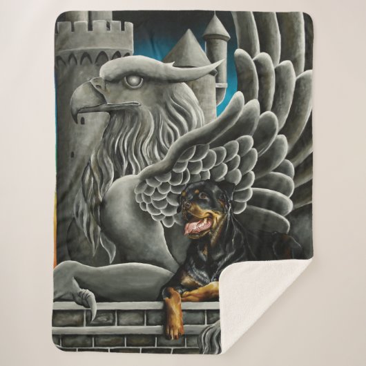 Rottweiler Dog Gargoyle Fantasy Sherpa Deken (Voorkant)