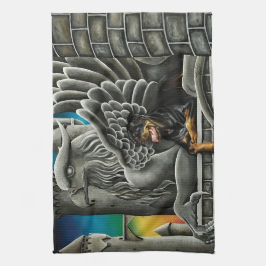 Rottweiler Dog Gargoyle Fantasy Theedoek (Verticaal)