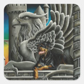 Rottweiler Dog Gargoyle Fantasy Vierkante Sticker (Voorkant)