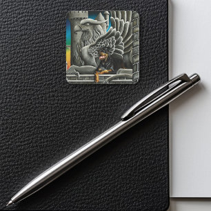 Rottweiler Dog Gargoyle Fantasy Vierkante Sticker