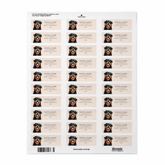 Rottweiler Dog gepersonaliseerd adres Etiket (Full Sheet)