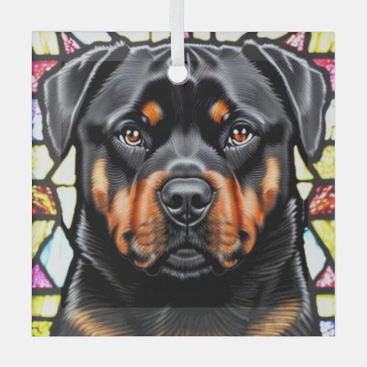 Rottweiler Dog "Glas in lood" Glas Ornament (Voorkant)