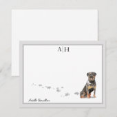 Rottweiler Dog Gray Border Monogram Gepersonalisee Notitiekaartje (Voorkant / Achterkant)