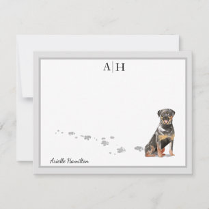 Rottweiler Dog Gray Border Monogram Gepersonalisee Notitiekaartje